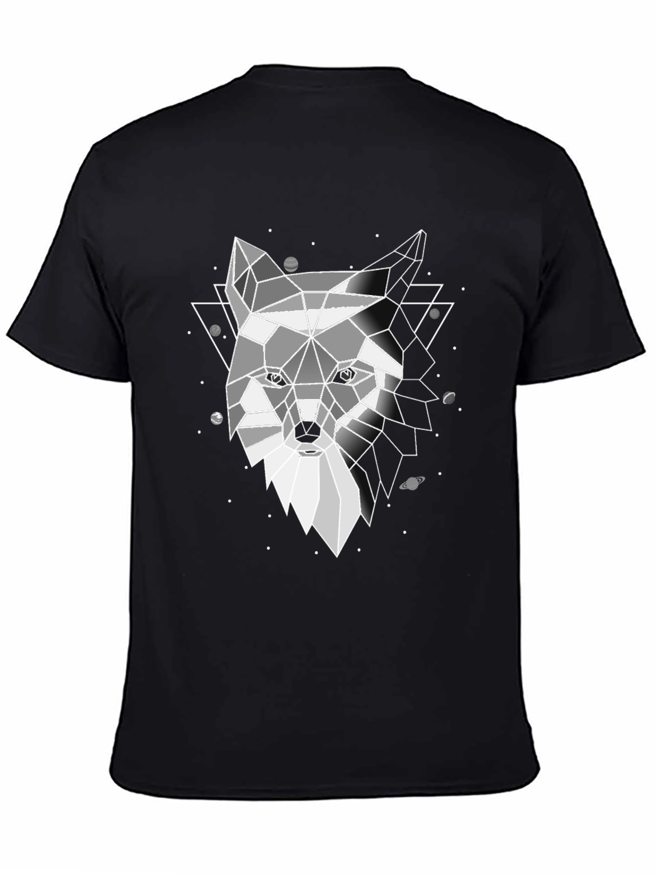 Geometric Wolf Print Black T-Shirt