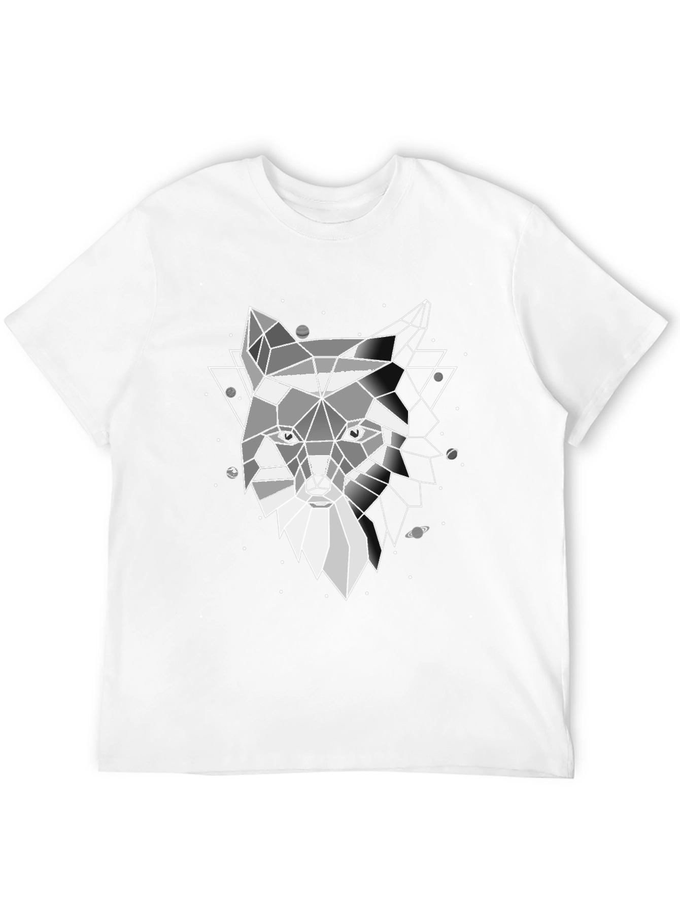 Geometric Wolf Print Black T-Shirt
