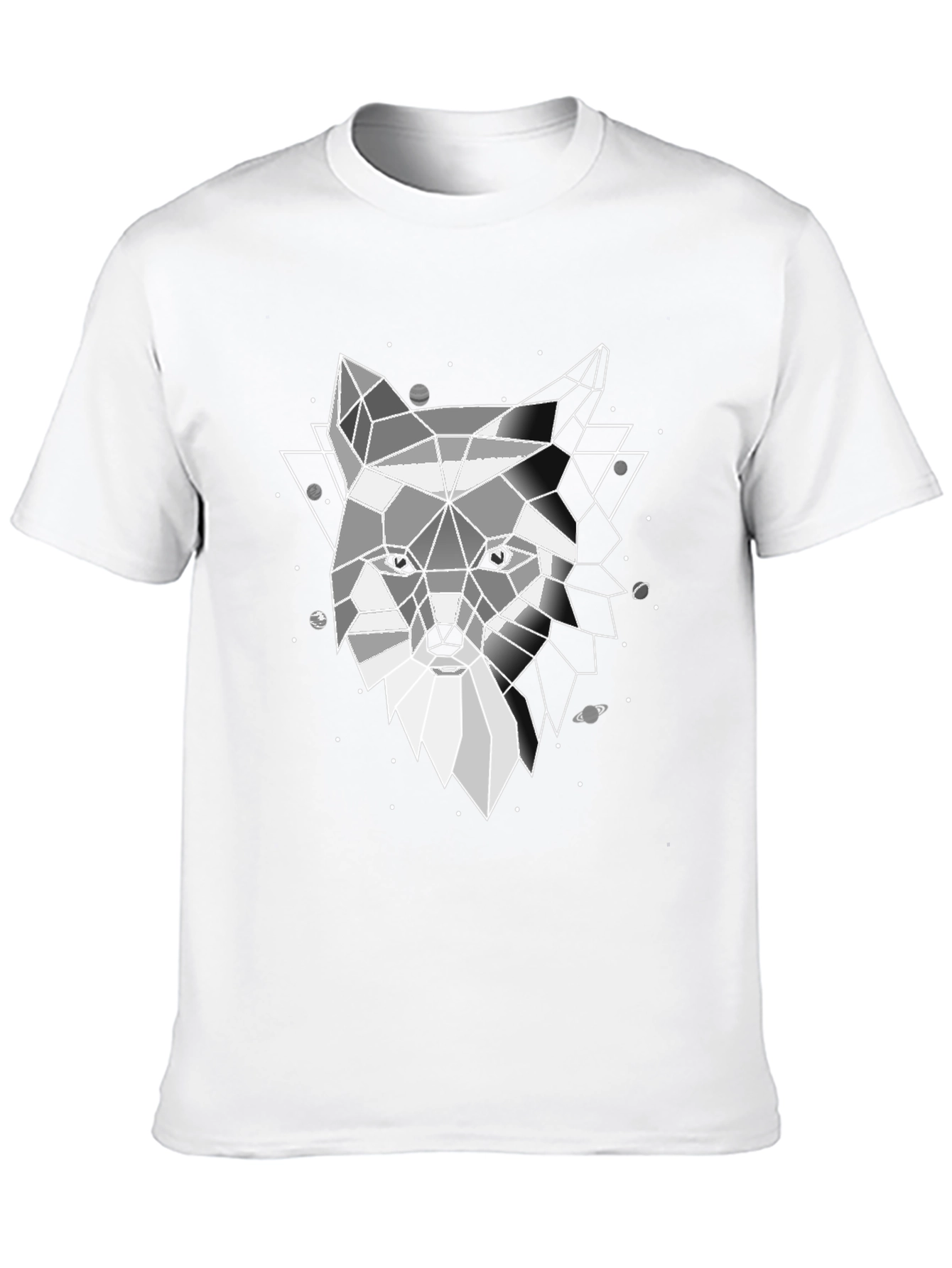 Geometric Wolf Print Black T-Shirt