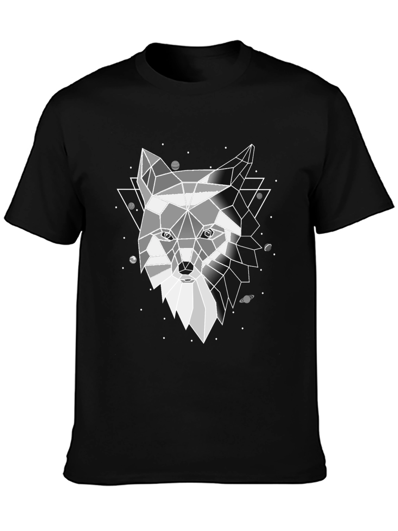 Geometric Wolf Print Black T-Shirt