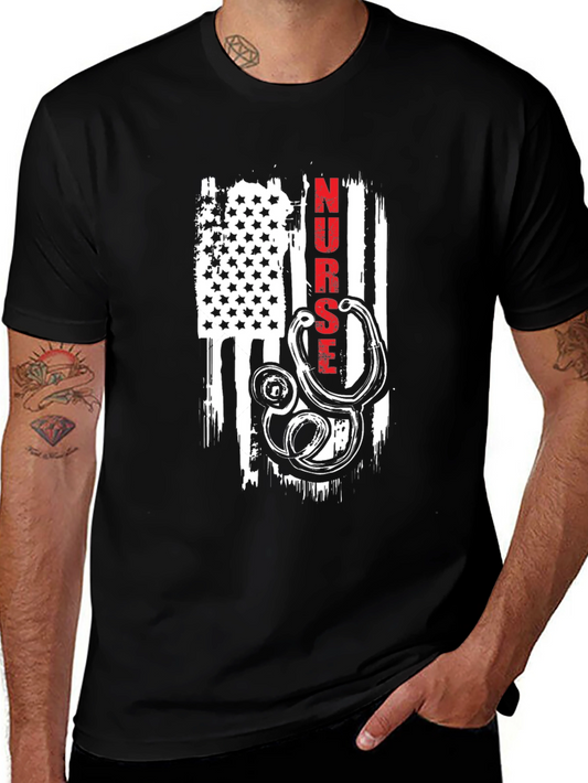 Nurse American Flag Stethoscope Graphic T-Shirt