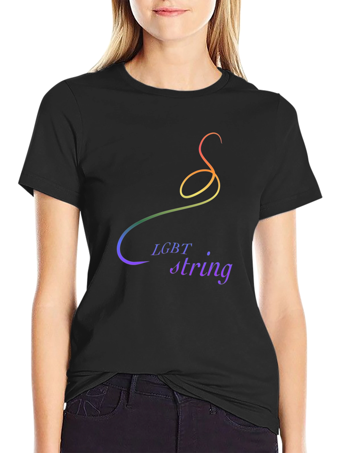 LGBT String Graphic Tee - Pride Rainbow Design