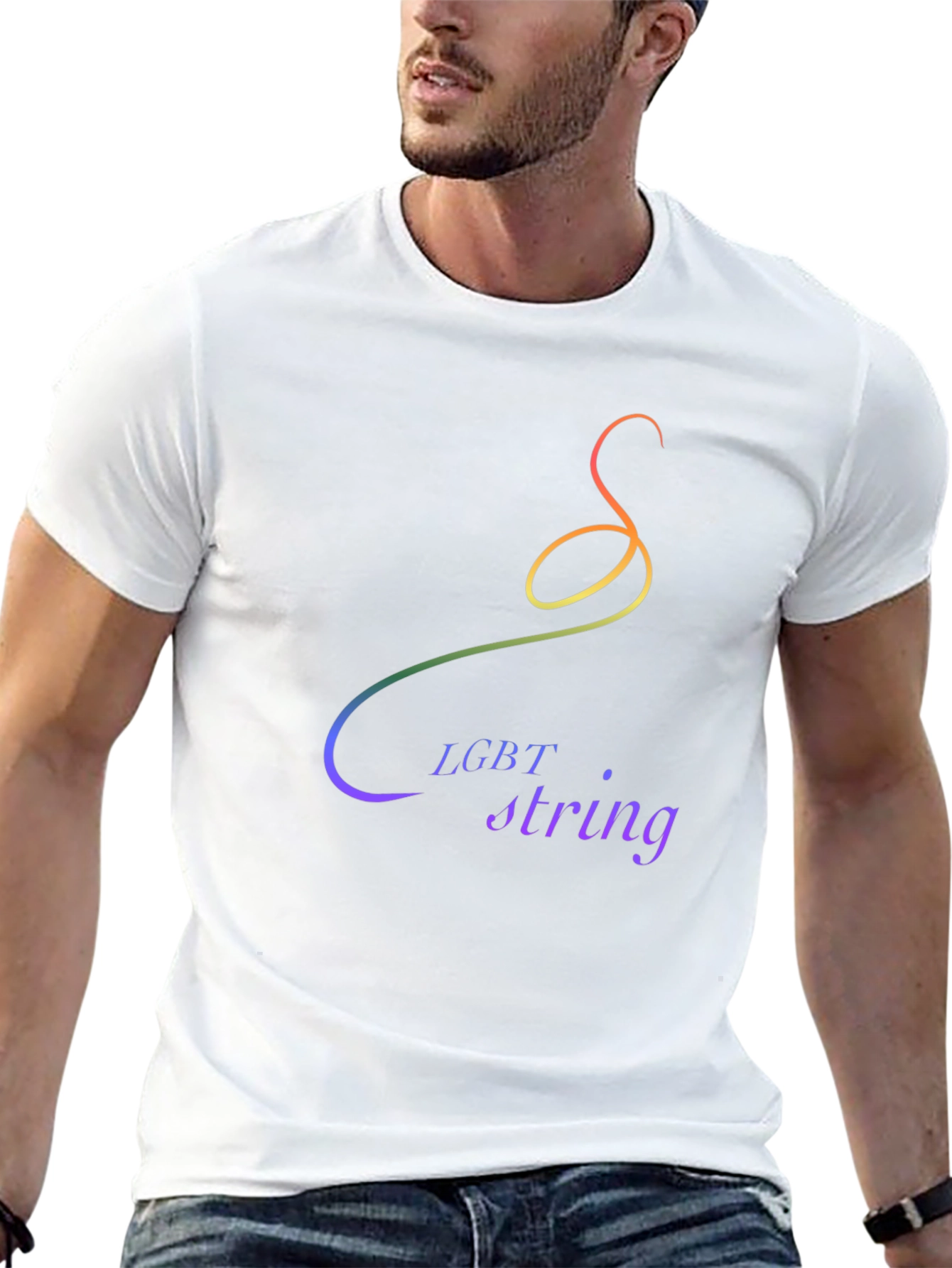 LGBT String Graphic Tee - Pride Rainbow Design