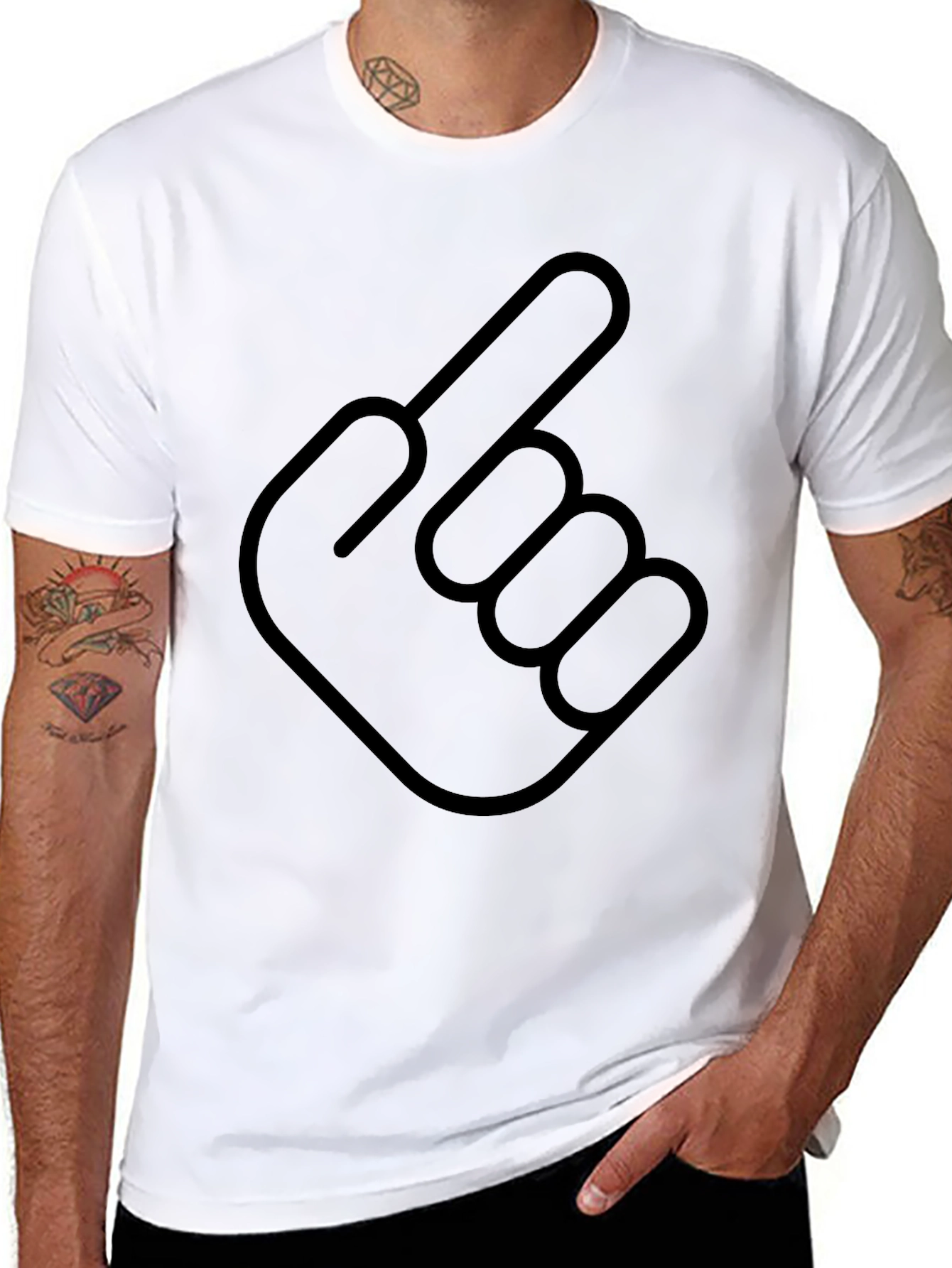 Pointing Finger Graphic Tee - Black Cotton Blend