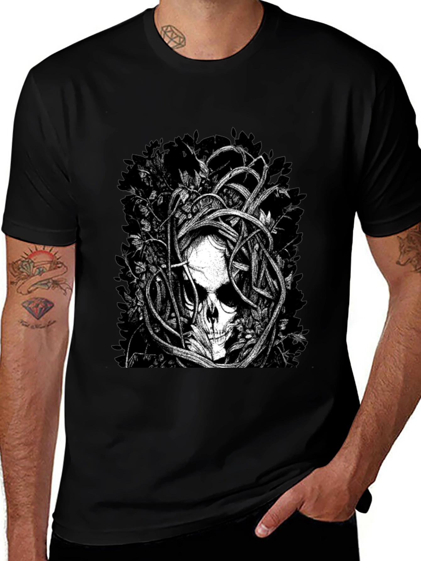 Skull & Vines Graphic Tee - Black