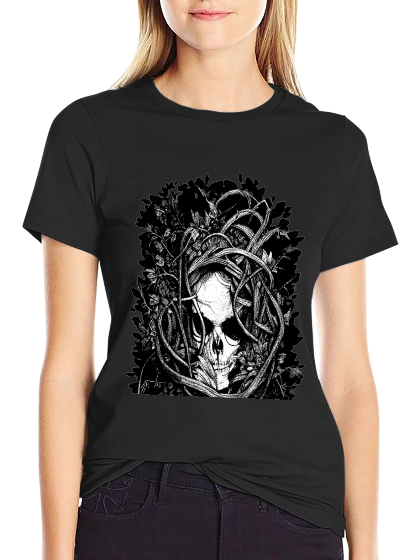 Skull & Vines Graphic Tee - Black
