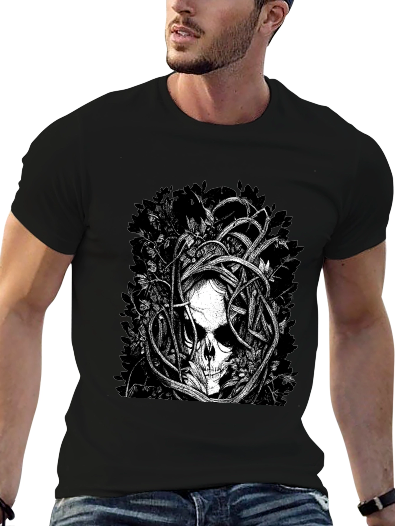 Skull & Vines Graphic Tee - Black