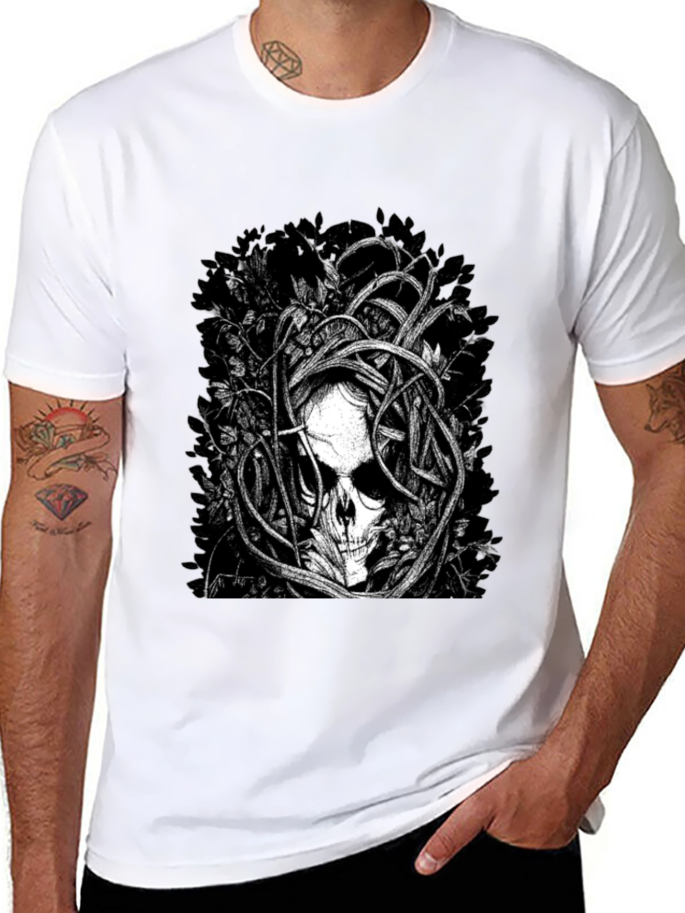 Skull & Vines Graphic Tee - Black