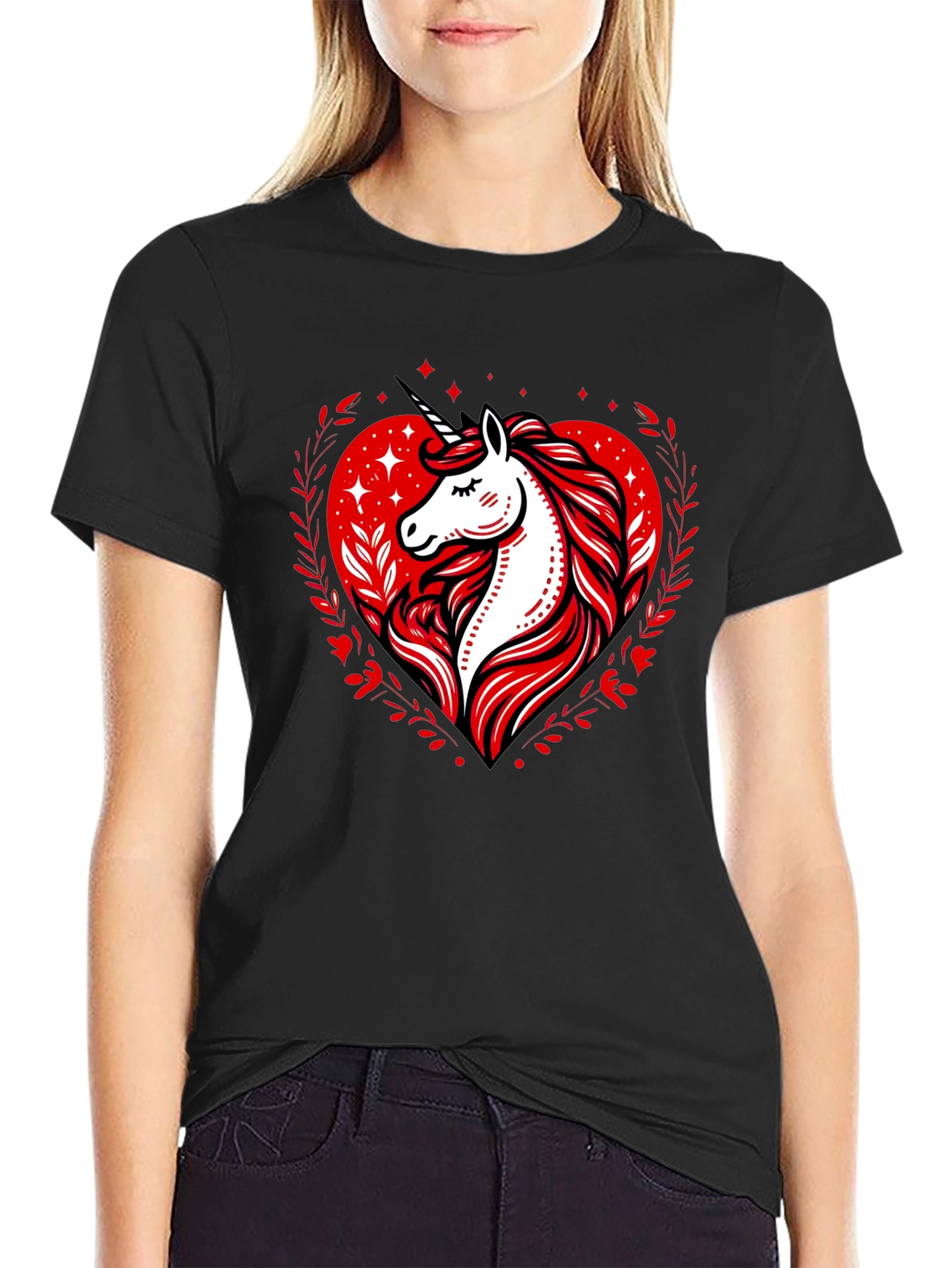 Unicorn Heart Graphic Tee - Black