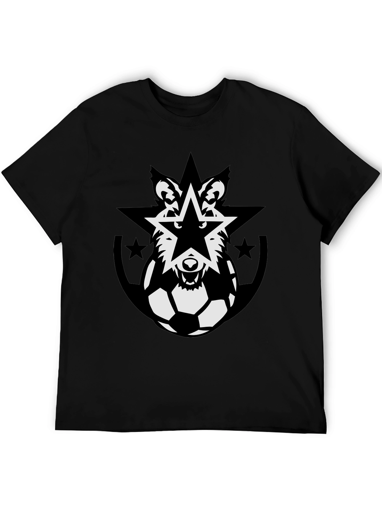 Wolf Star Soccer Ball Black T-Shirt