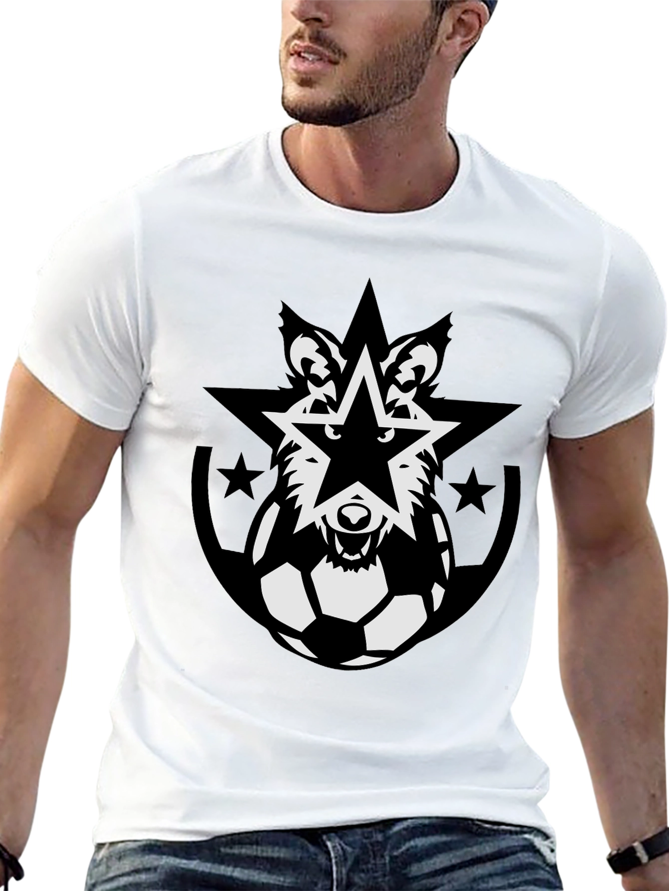 Wolf Star Soccer Ball Black T-Shirt