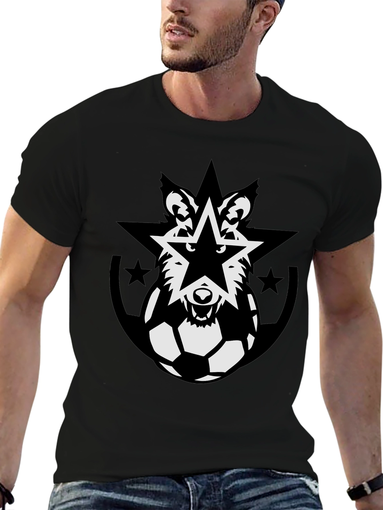 Wolf Star Soccer Ball Black T-Shirt