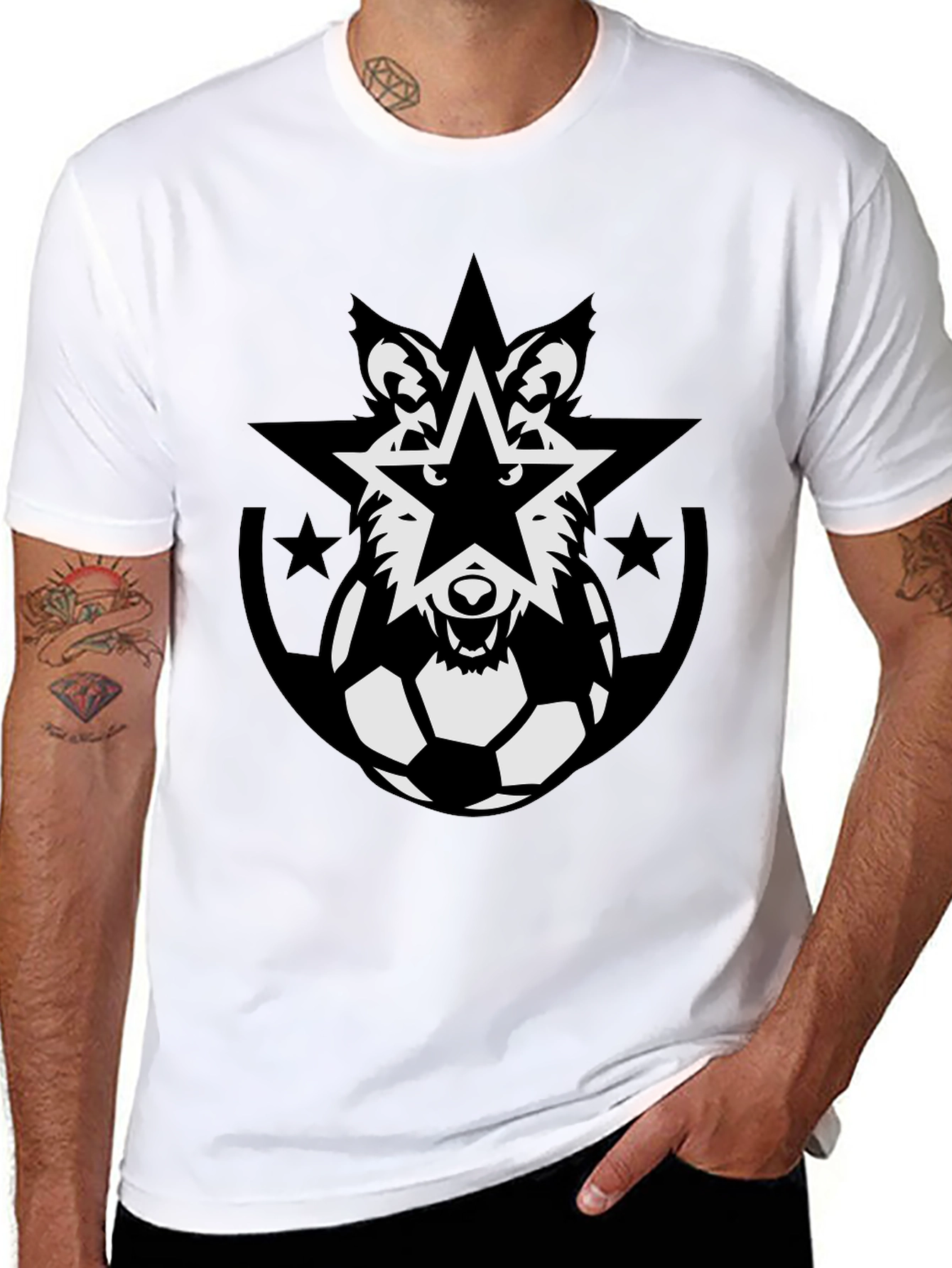 Wolf Star Soccer Ball Black T-Shirt