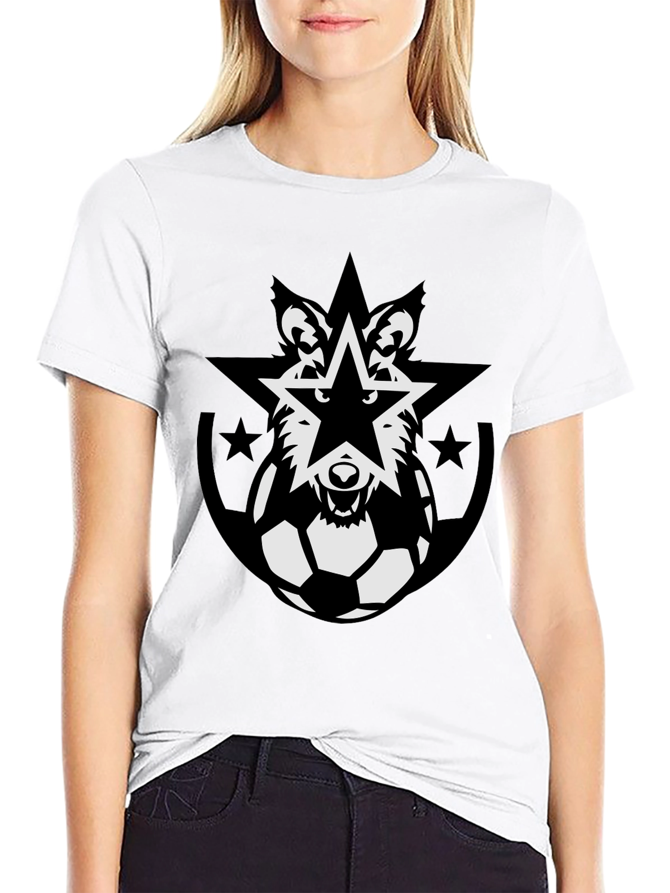 Wolf Star Soccer Ball Black T-Shirt
