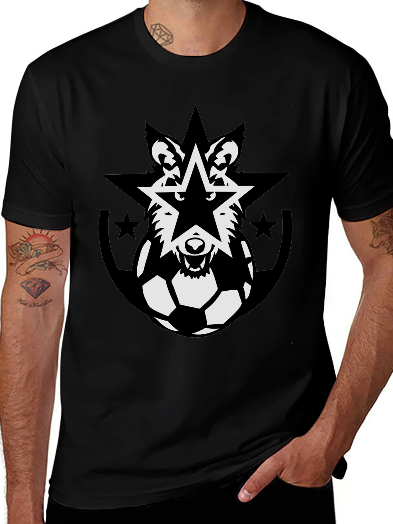 Wolf Star Soccer Ball Black T-Shirt