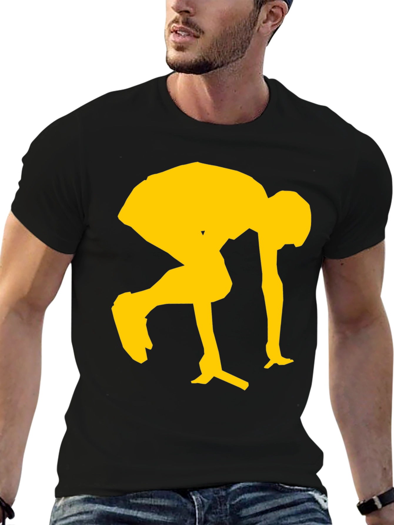 Modern Black Tee with Yellow Sprinting Graphic