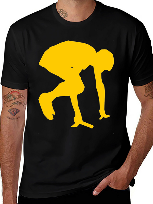 Modern Black Tee with Yellow Sprinting Graphic