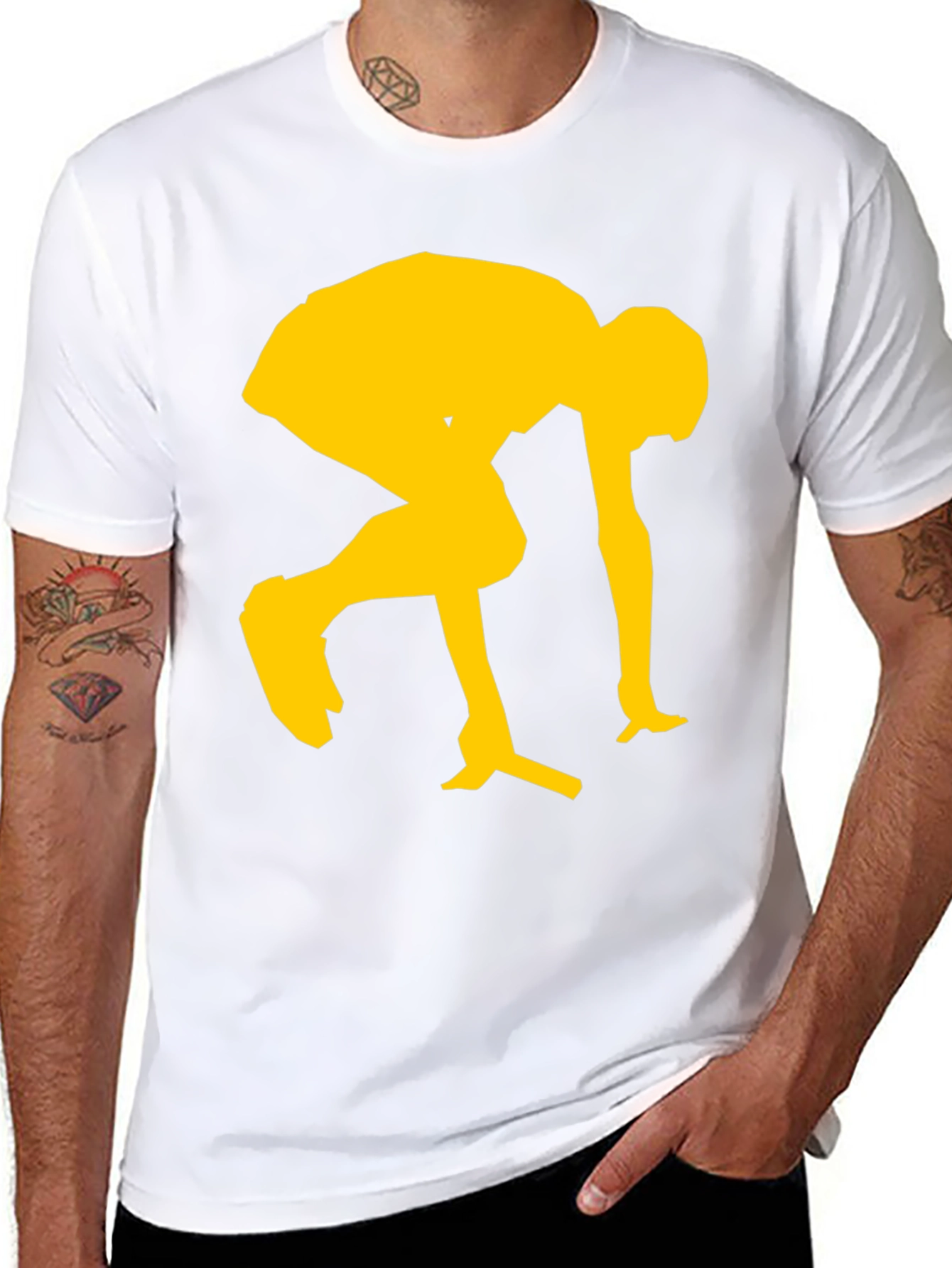 Modern Black Tee with Yellow Sprinting Graphic