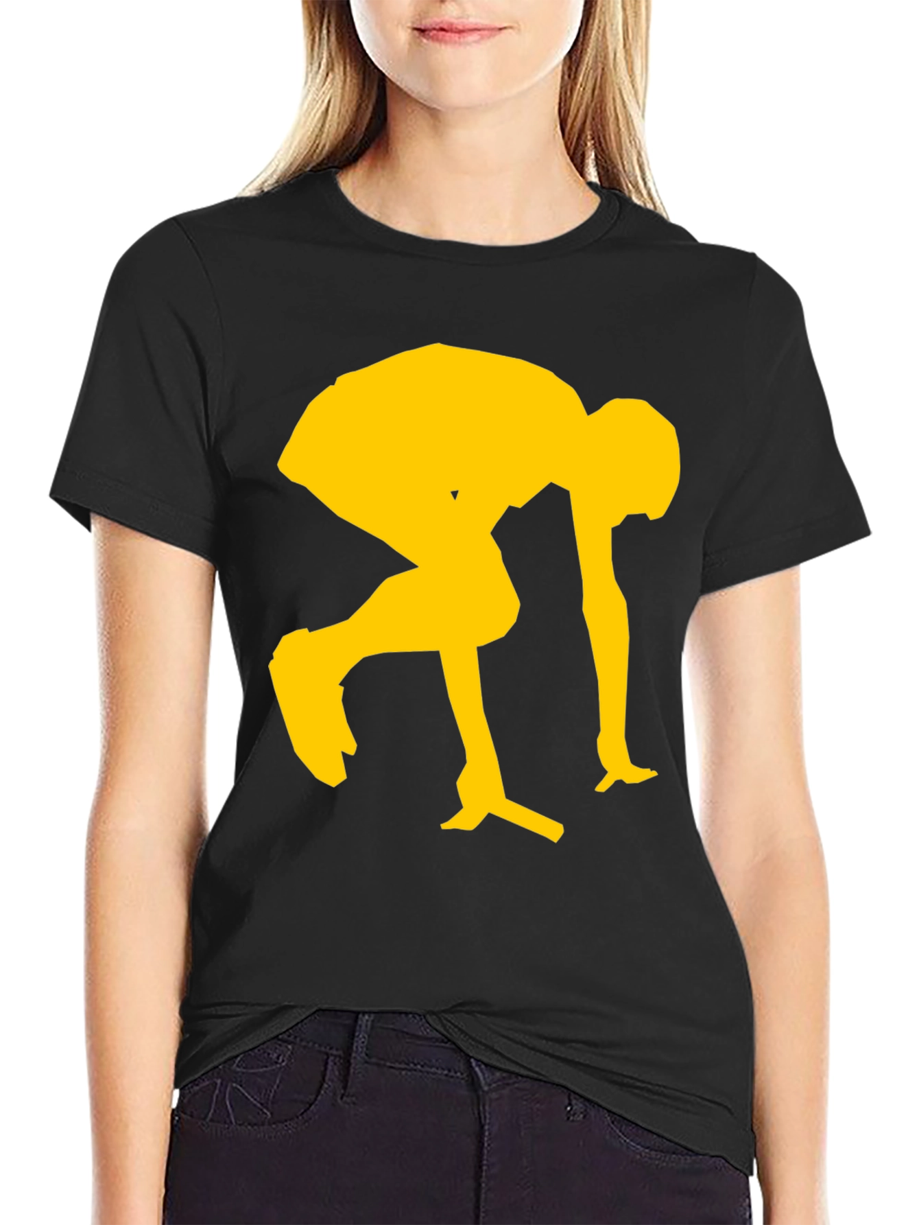 Modern Black Tee with Yellow Sprinting Graphic