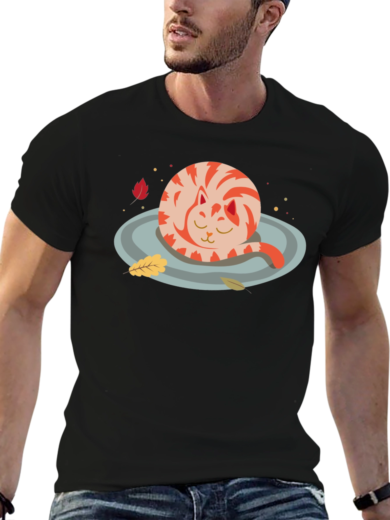 Cute Cat Fall T-Shirt - Black