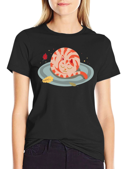 Cute Cat Fall T-Shirt - Black