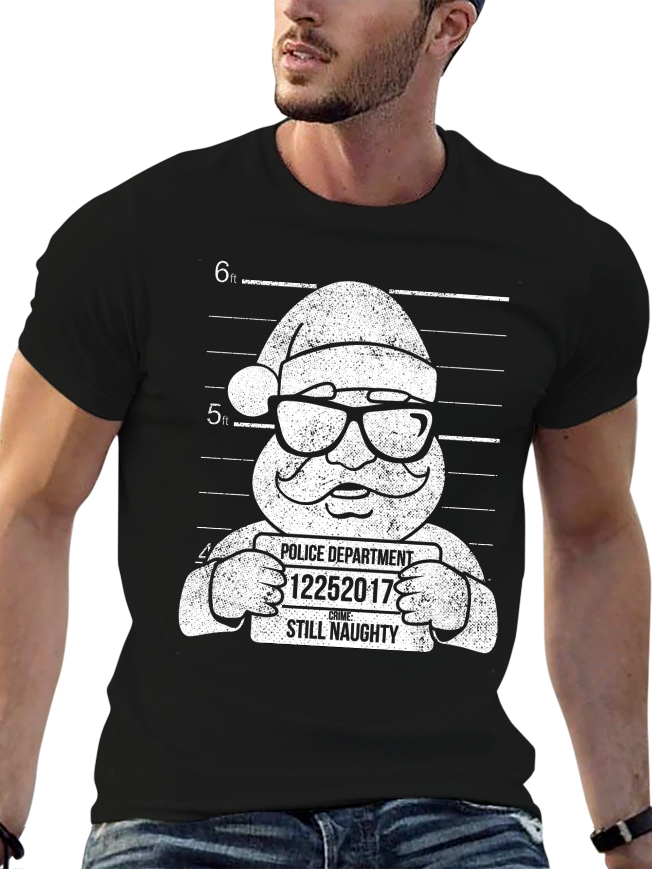 Naughty Santa Mugshot T-Shirt - Holiday Humor
