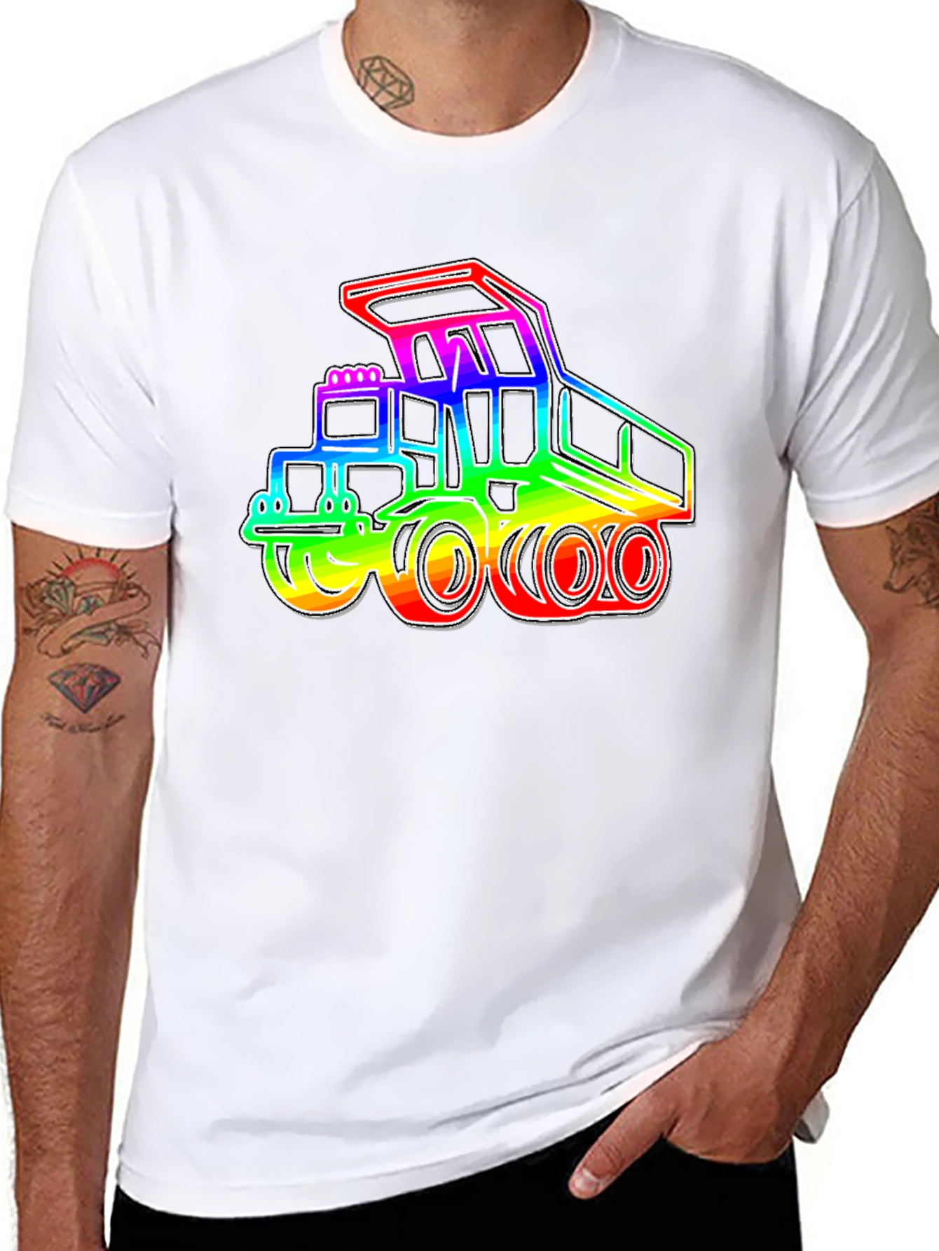 Rainbow Construction Truck Black T-Shirt