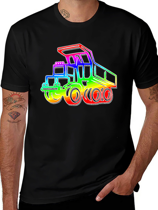 Rainbow Construction Truck Black T-Shirt