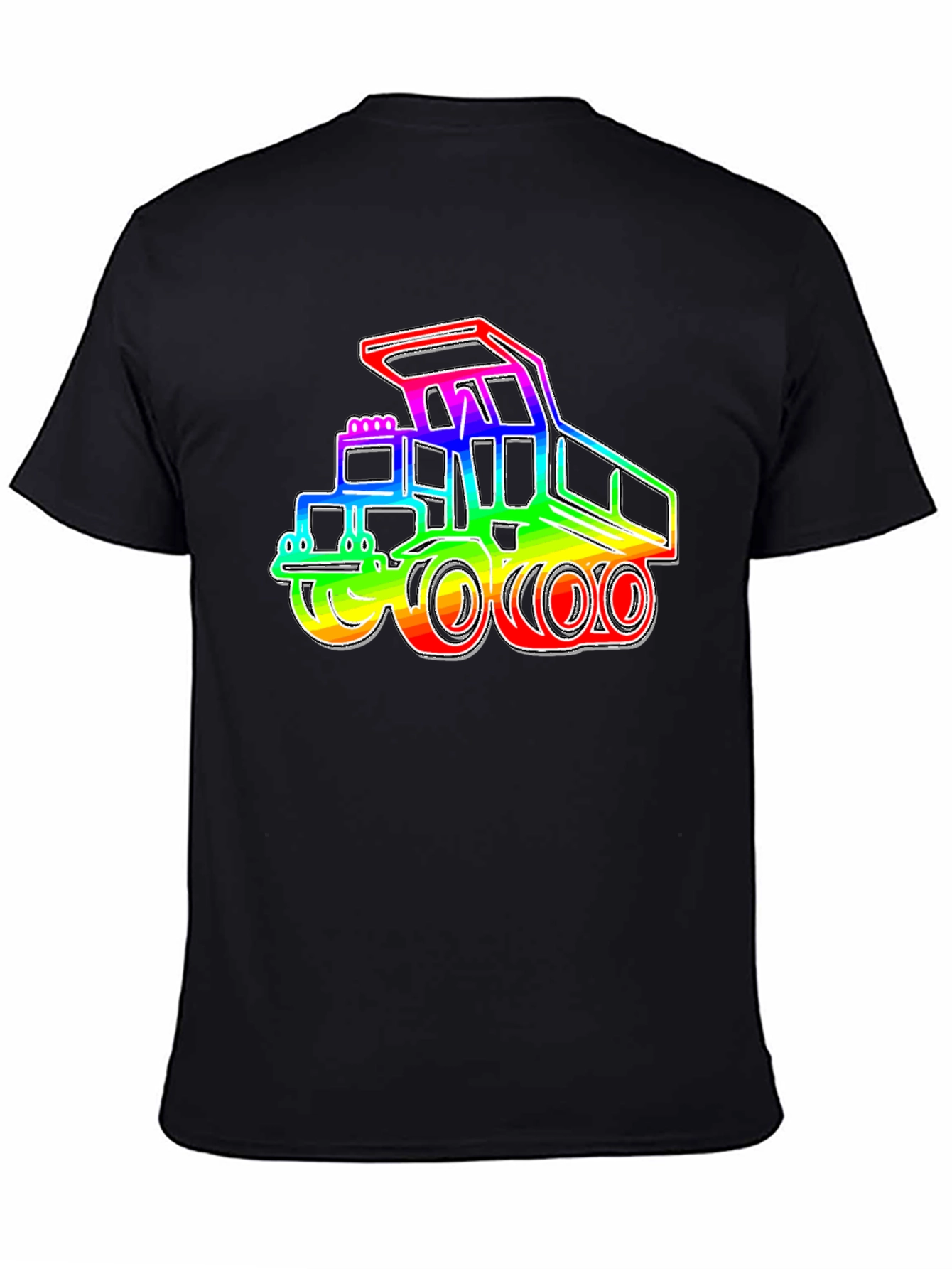 Rainbow Construction Truck Black T-Shirt