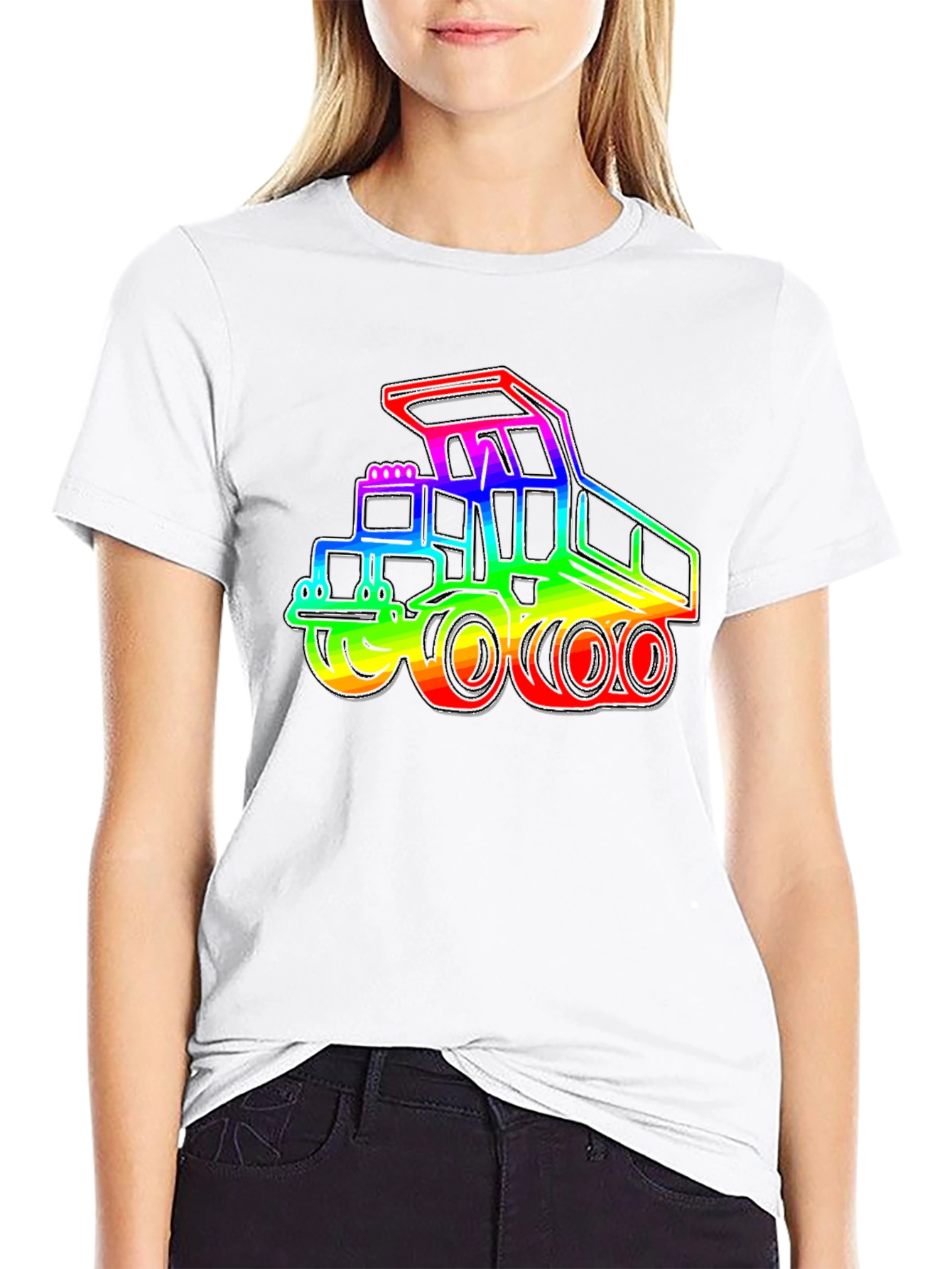 Rainbow Construction Truck Black T-Shirt