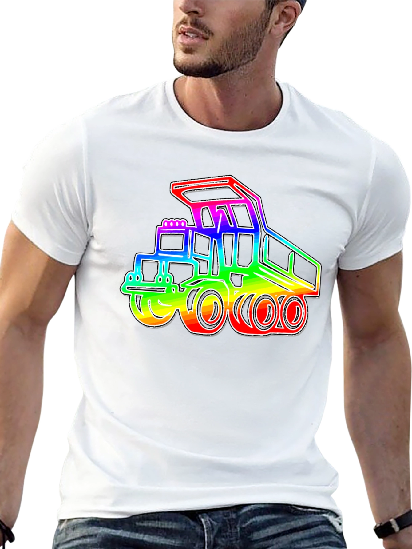 Rainbow Construction Truck Black T-Shirt