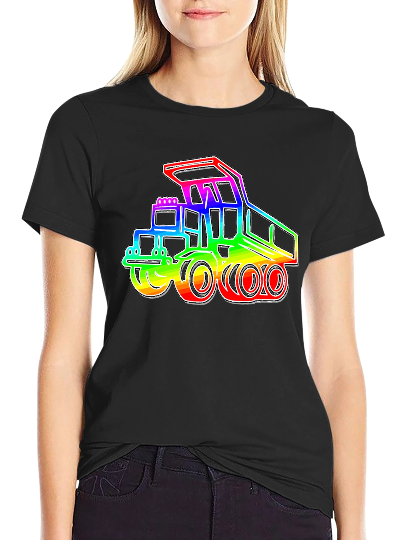 Rainbow Construction Truck Black T-Shirt