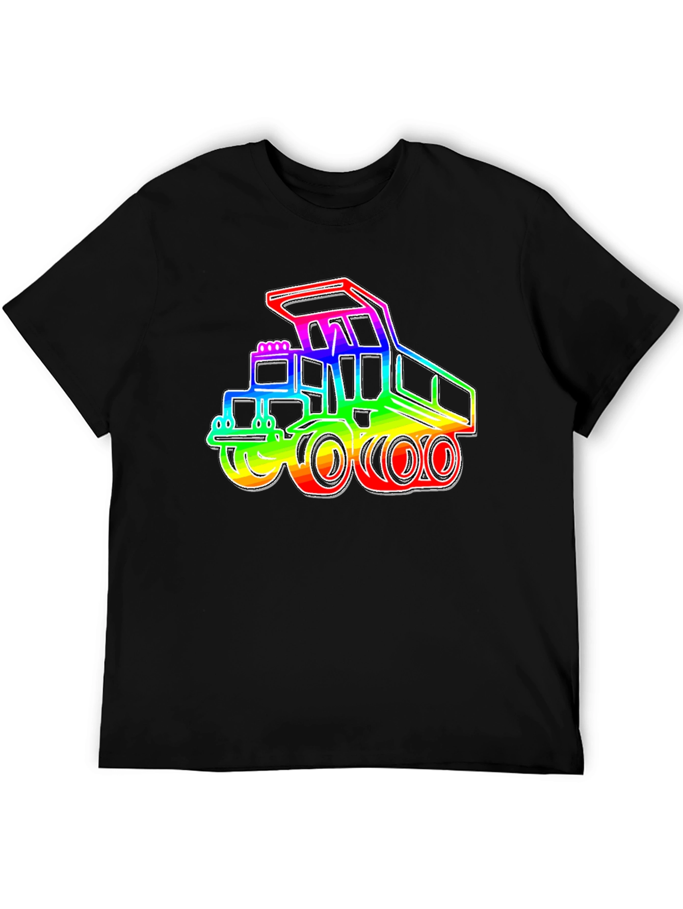 Rainbow Construction Truck Black T-Shirt