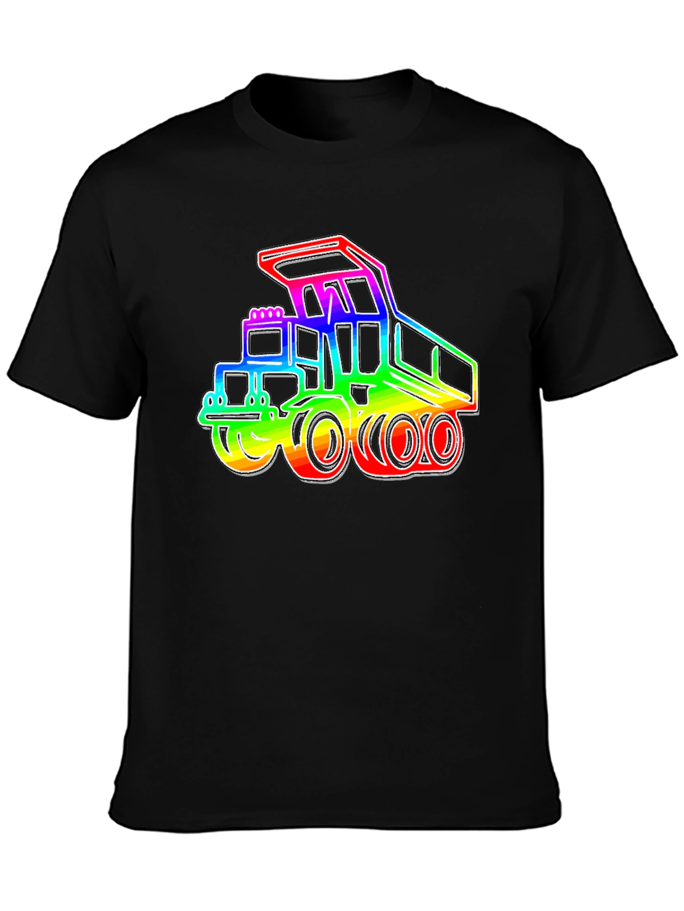 Rainbow Construction Truck Black T-Shirt