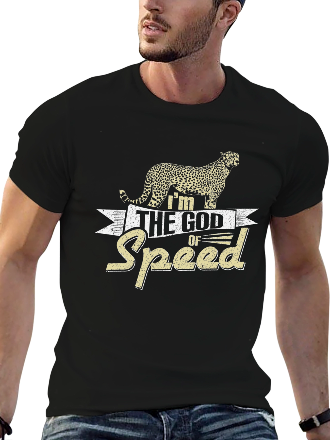 Im the God of Speed Cheetah Graphic Black T-Shirt