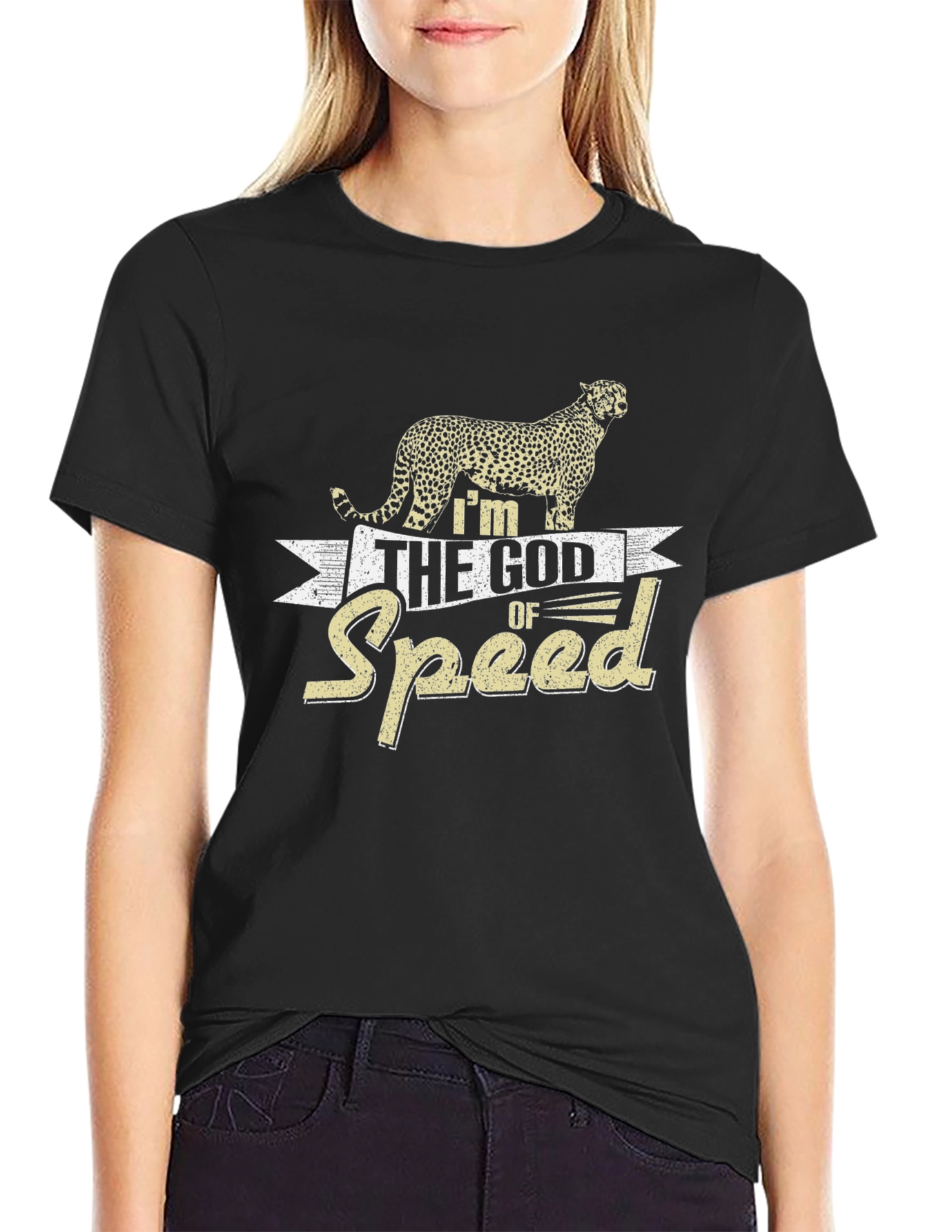 Im the God of Speed Cheetah Graphic Black T-Shirt