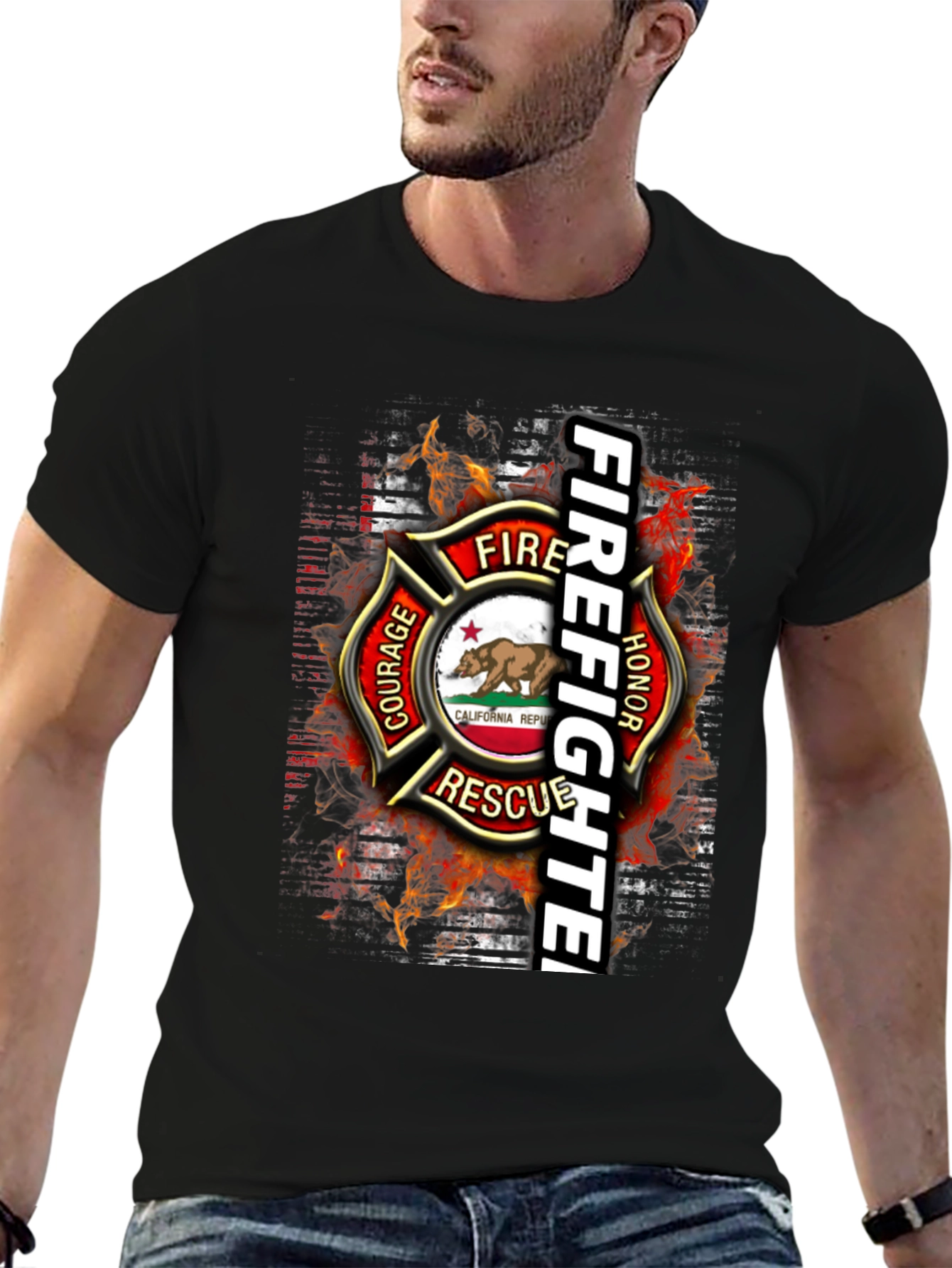 Firefighter California Republic Graphic Tee