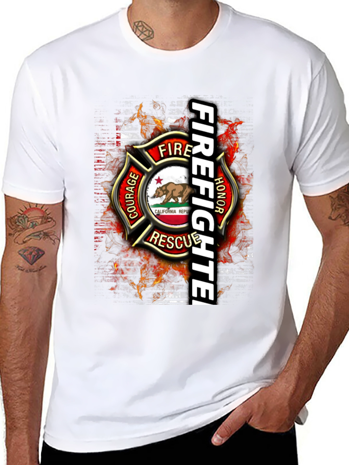 Firefighter California Republic Graphic Tee