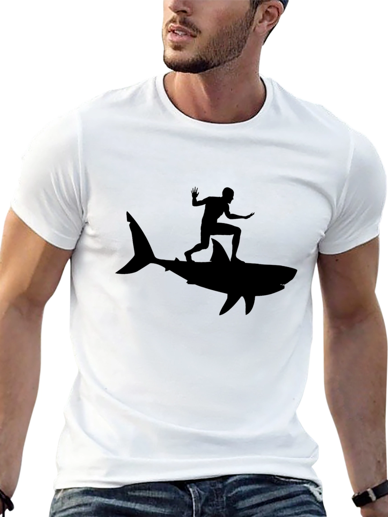 Shark Surfer Black T-Shirt - Ride the Wave!