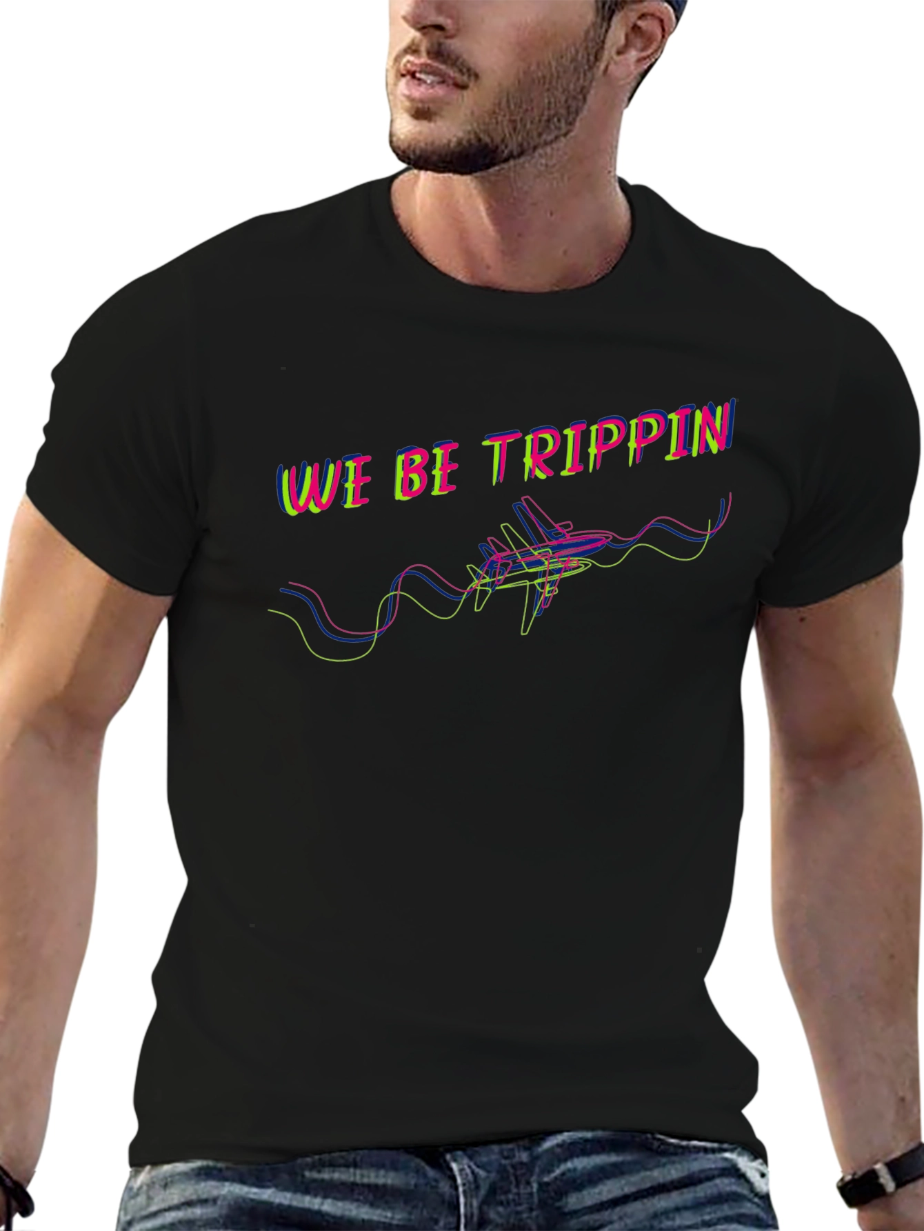 We Be Trippin Graphic Tee - Black Cotton T-Shirt