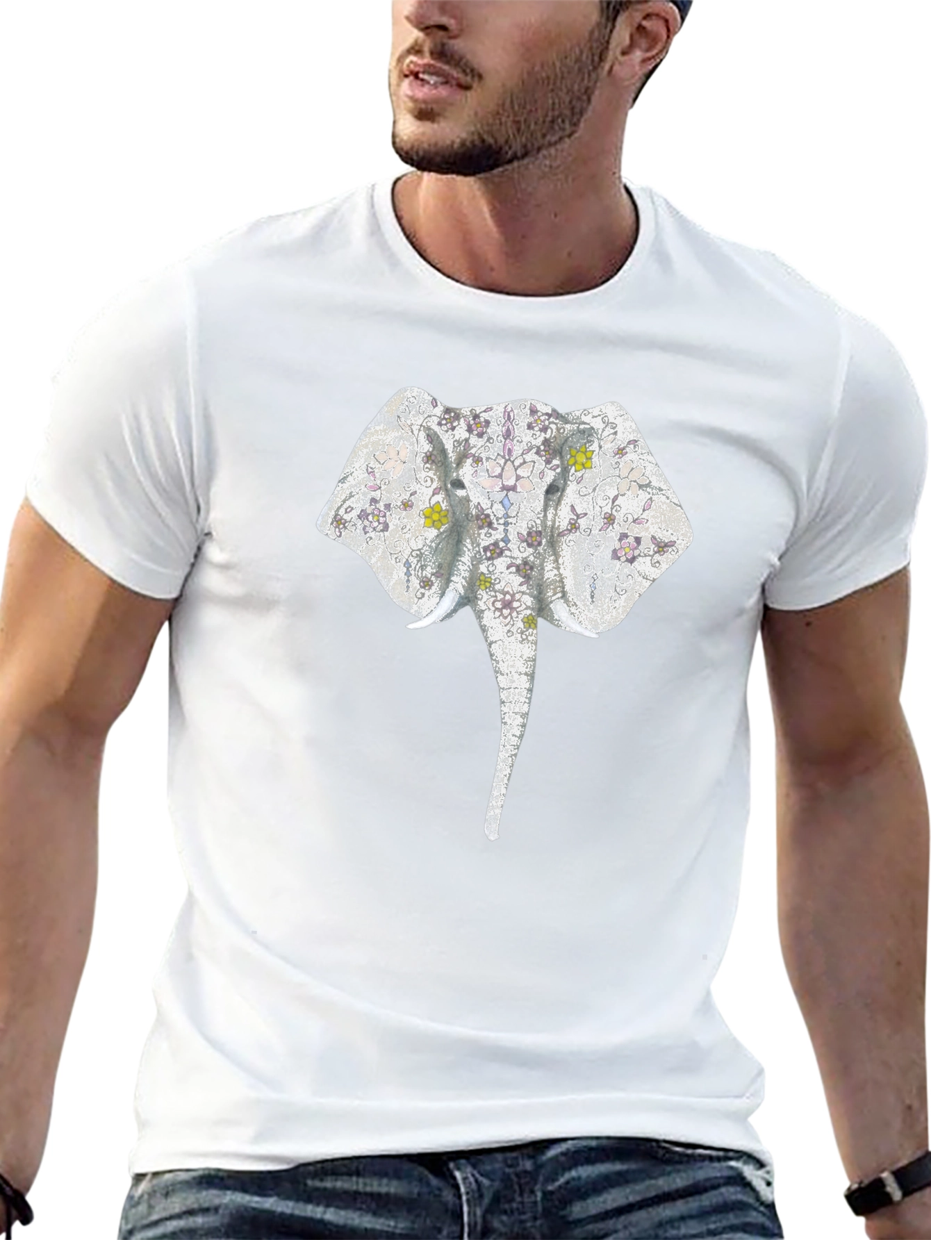 Elephant Floral Print Black T-Shirt