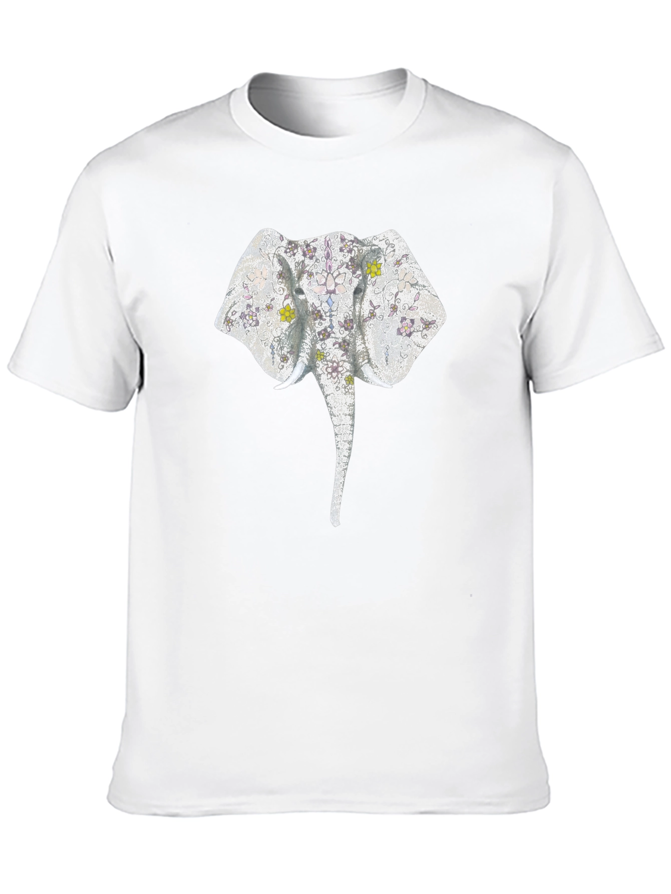 Elephant Floral Print Black T-Shirt