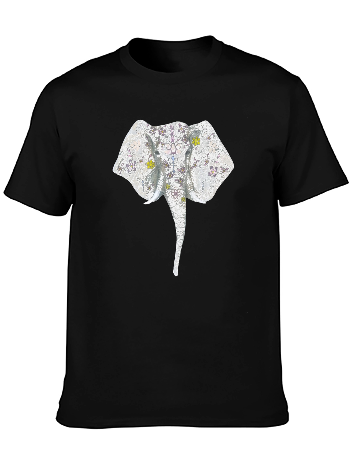 Elephant Floral Print Black T-Shirt