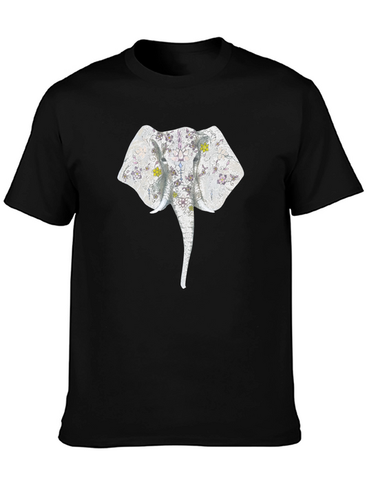 Elephant Floral Print Black T-Shirt