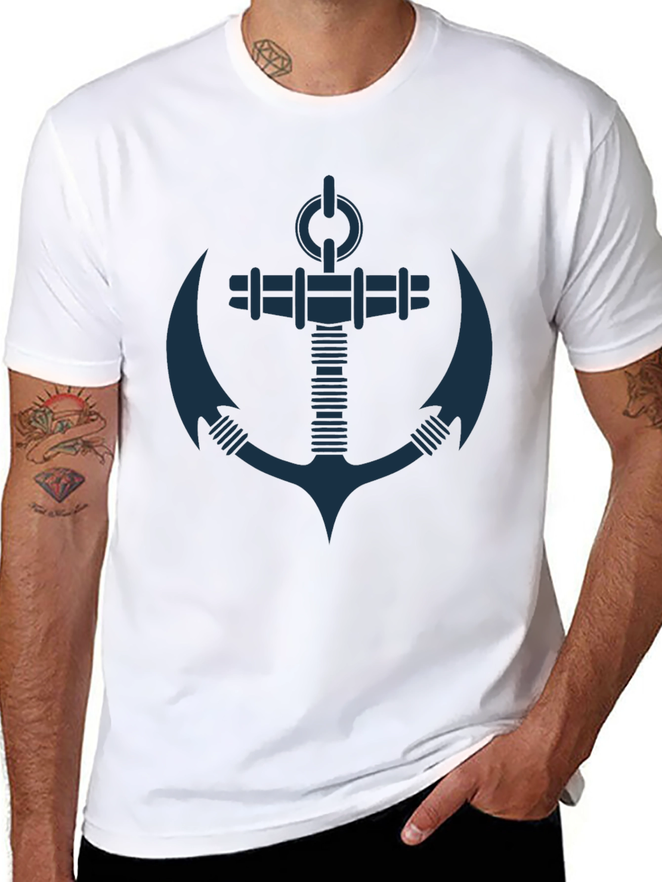 Nautical Anchor Graphic Tee - Black Cotton T-Shirt
