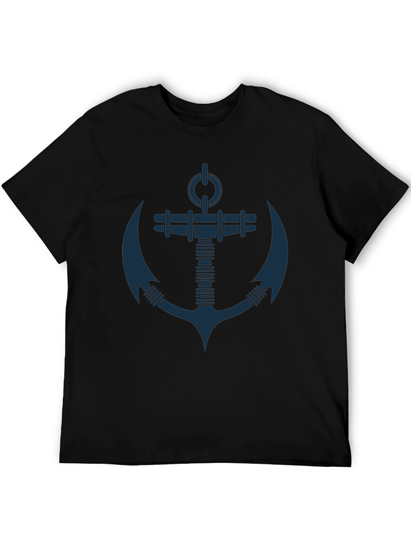 Nautical Anchor Graphic Tee - Black Cotton T-Shirt