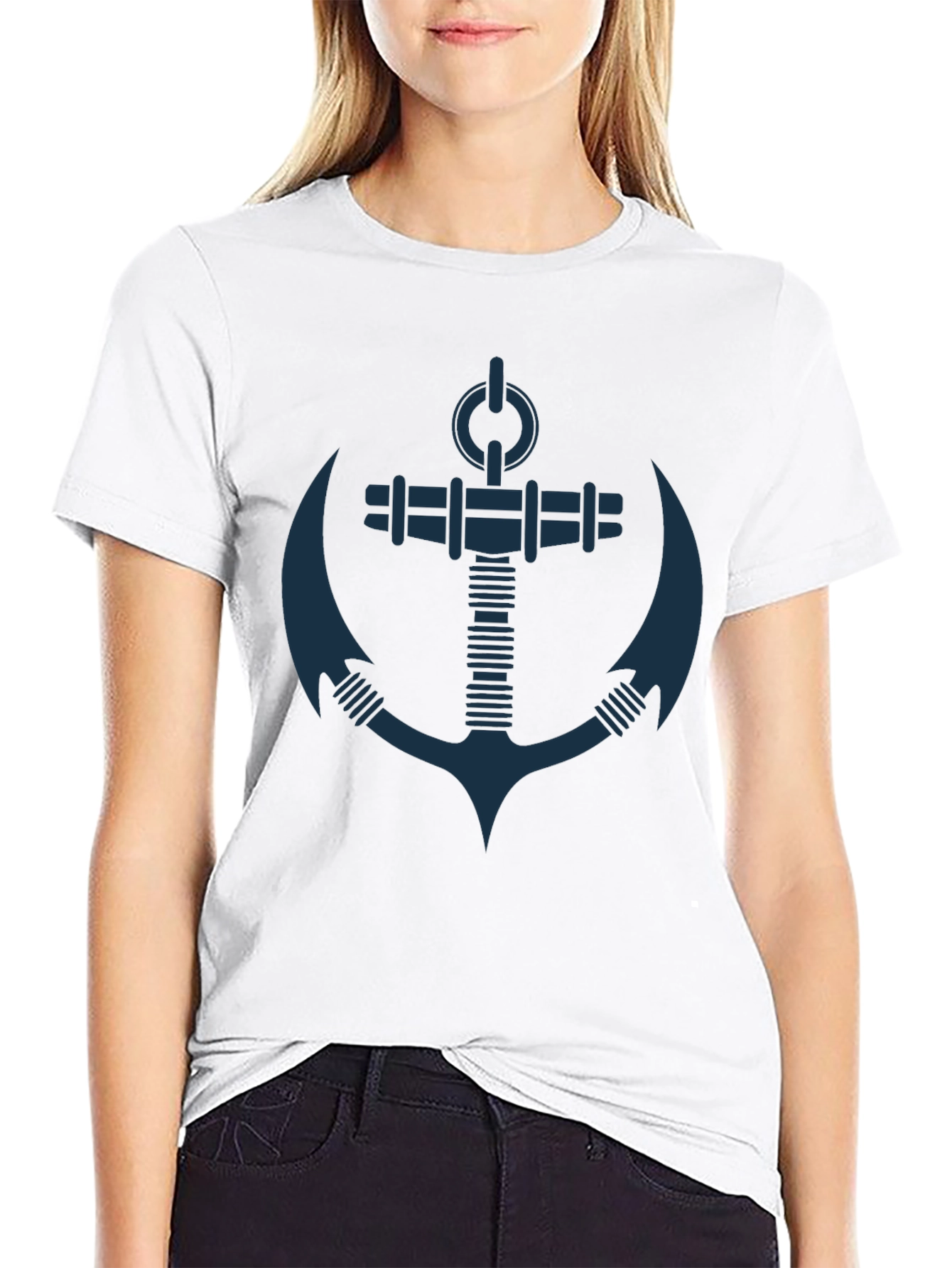 Nautical Anchor Graphic Tee - Black Cotton T-Shirt