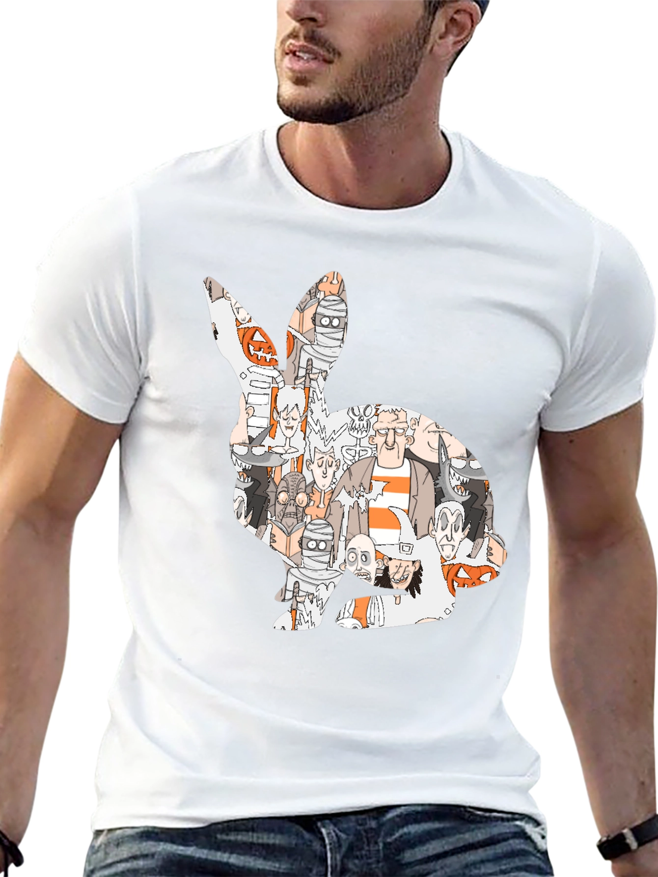 Spooky Bunny Graphic T-Shirt - Halloween Character Print