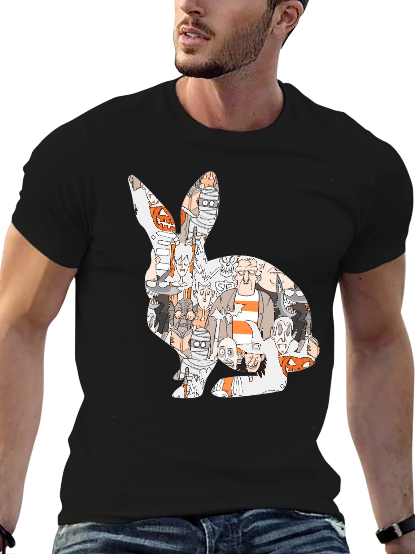Spooky Bunny Graphic T-Shirt - Halloween Character Print