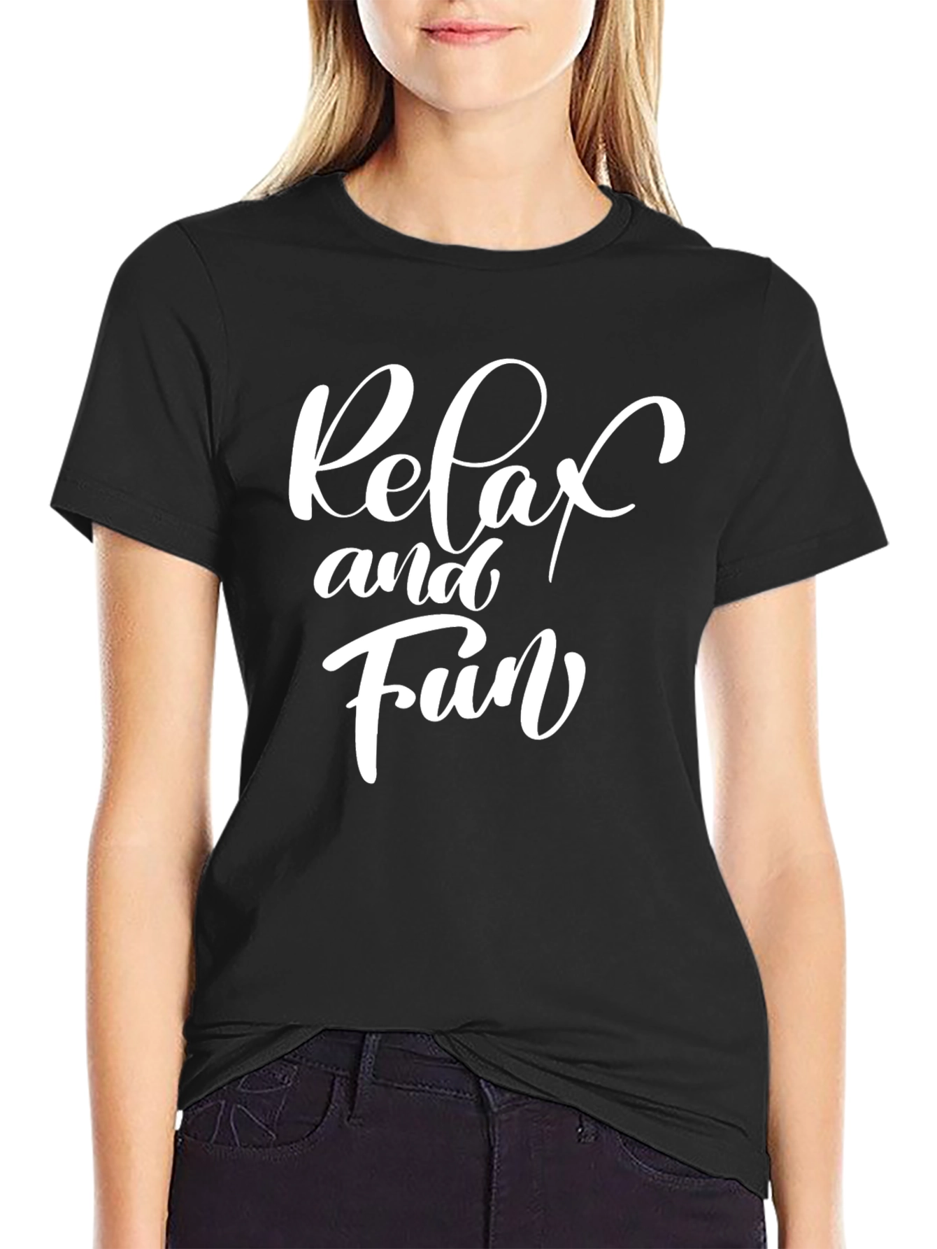 Relax and Fun Graphic Print Crew Neck Tee